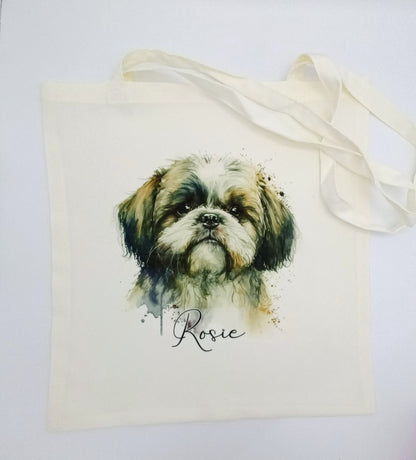 Personalised Watercolour Shih Tzu Tote Bag – Custom Dog Lover Gift | Eco Shopper