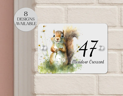 Personalised Watercolour Squirrel Acrylic House Sign – Custom Address Plaque