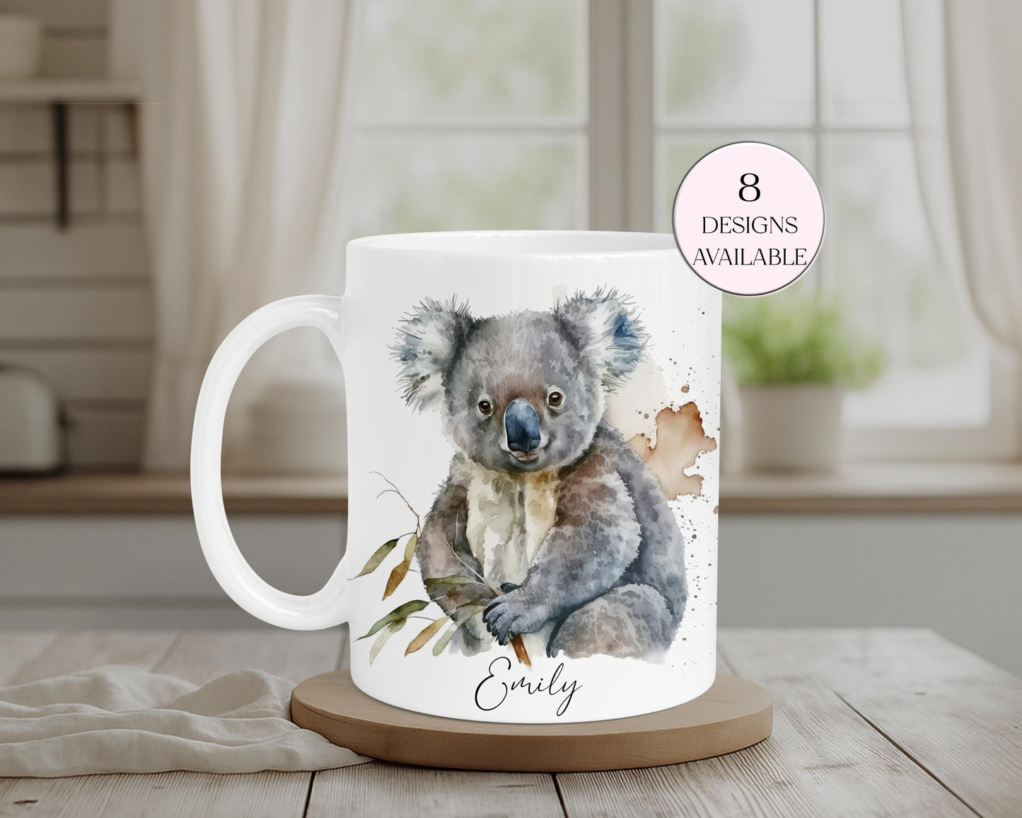 Personalised Koala Bear Mug & Coaster Set – Watercolour Animal Gift
