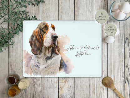 Personalised Basset Hound Glass Chopping Board | A3 or A4 | Dog Lover Gift