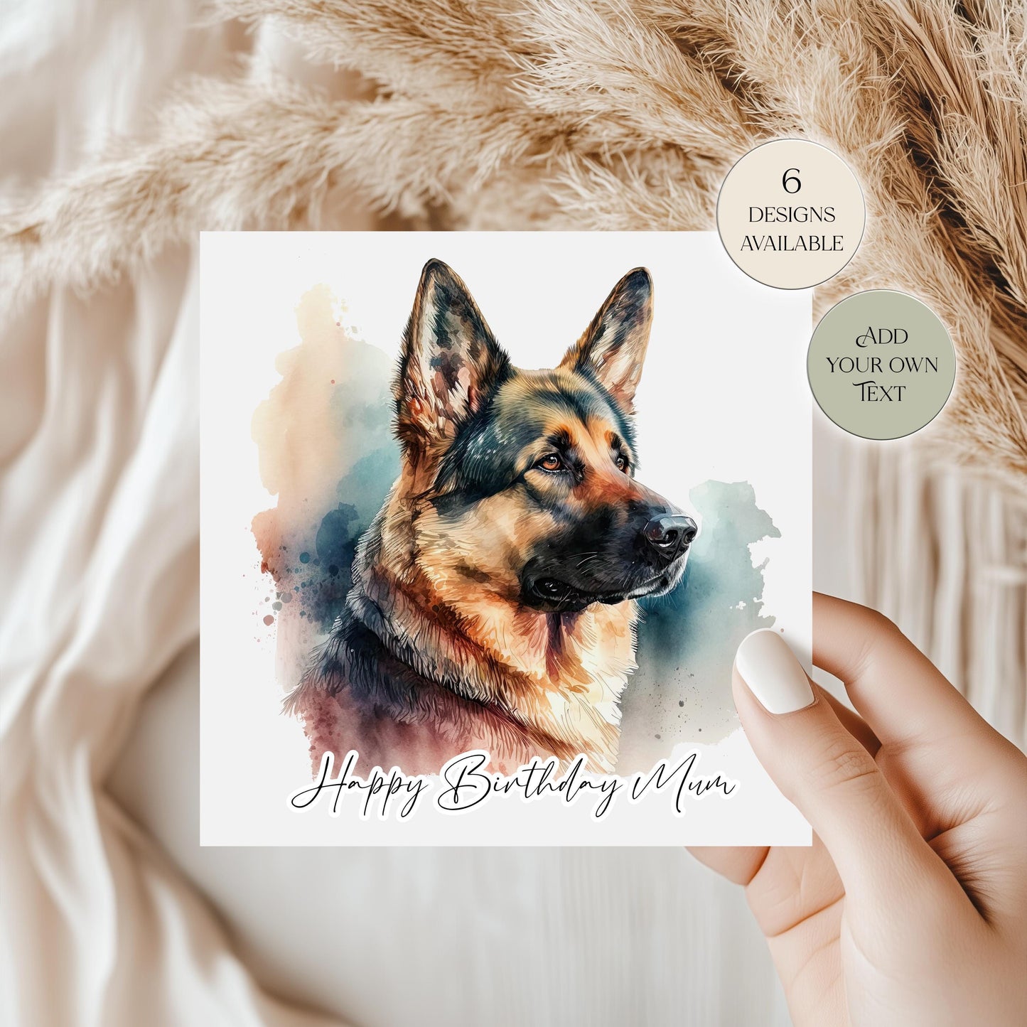 Personalised German Shepherd Birthday Card – Watercolour Dog Greetings Card