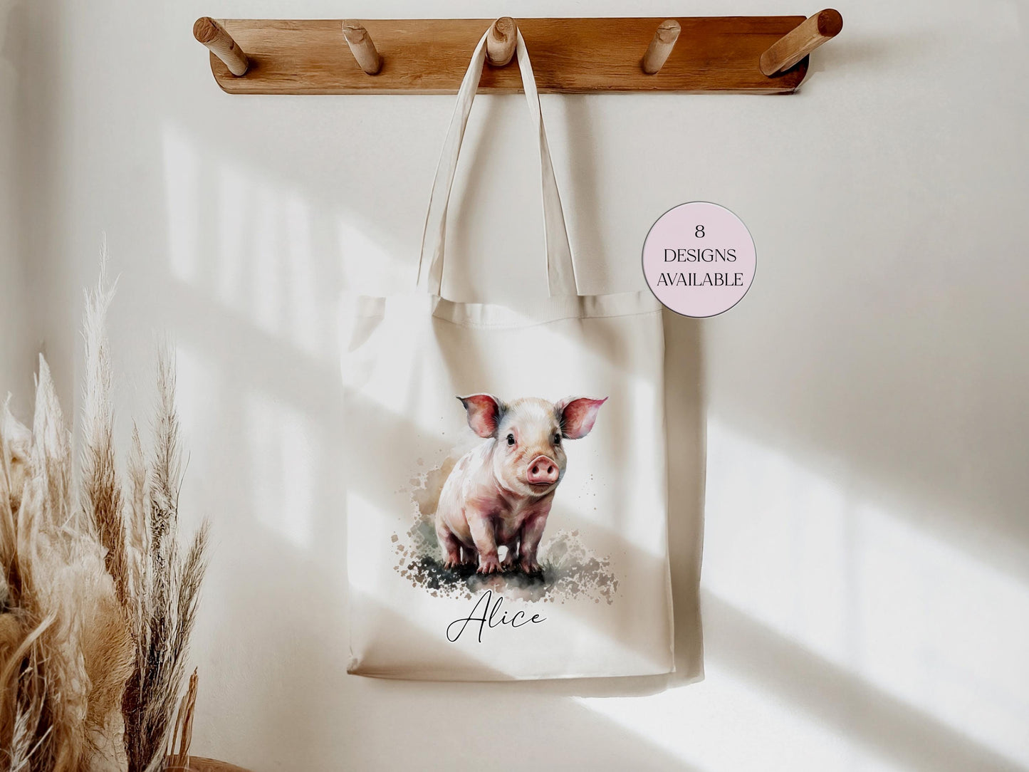 Personalised Watercolour Pig Tote Bag – Pig Lover Reusable Shopper Gift