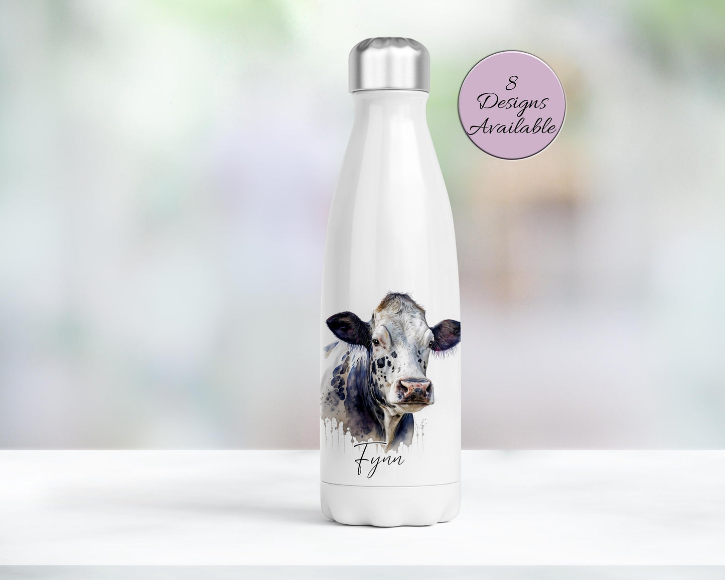 Personalised Cow Water Bottle – Insulated Stainless Steel Flask - Cow Lover Gift
