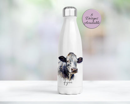 Personalised Cow Water Bottle – Insulated Stainless Steel Flask - Cow Lover Gift