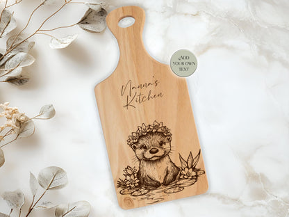 Personalised Otter Cutting Board – Custom Engraved Wooden Kitchen Gift