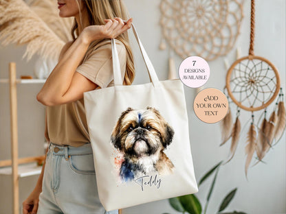 Personalised Watercolour Shih Tzu Tote Bag – Custom Dog Lover Gift | Eco Shopper
