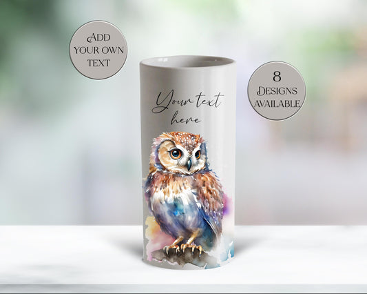 Personalised Watercolour Owl Ceramic Vase – Bird Lover Gift & Flower Pot
