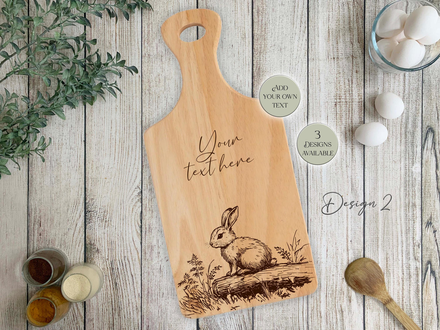Personalised Bunny Rabbit Cutting Board – Custom Engraved Wooden Kitchen Gift