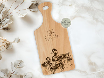 Personalised Duck Family Cutting Board – Custom Engraved Wooden Kitchen Gift