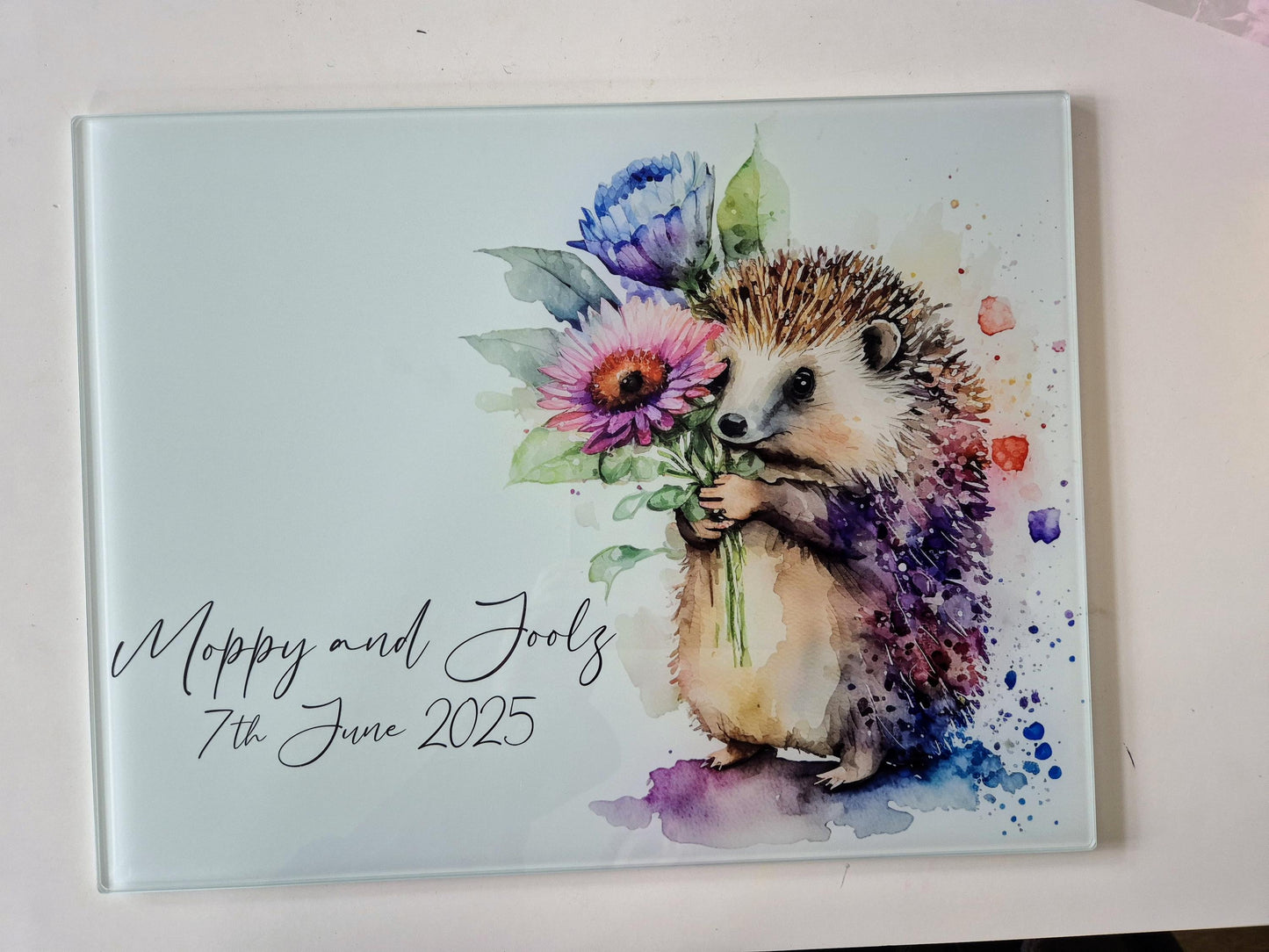 Personalised Hedgehog Glass Chopping Board - Custom Cheese Platter - Housewarming - Kitchenware - Home Décor