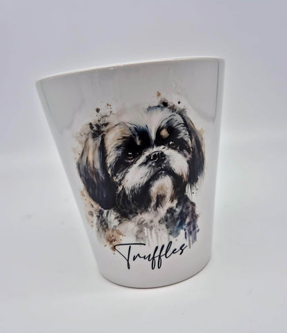 Personalised Shih Tzu Plant Pot – Custom Dog Gift | Pen Pot & Makeup Brush Holder