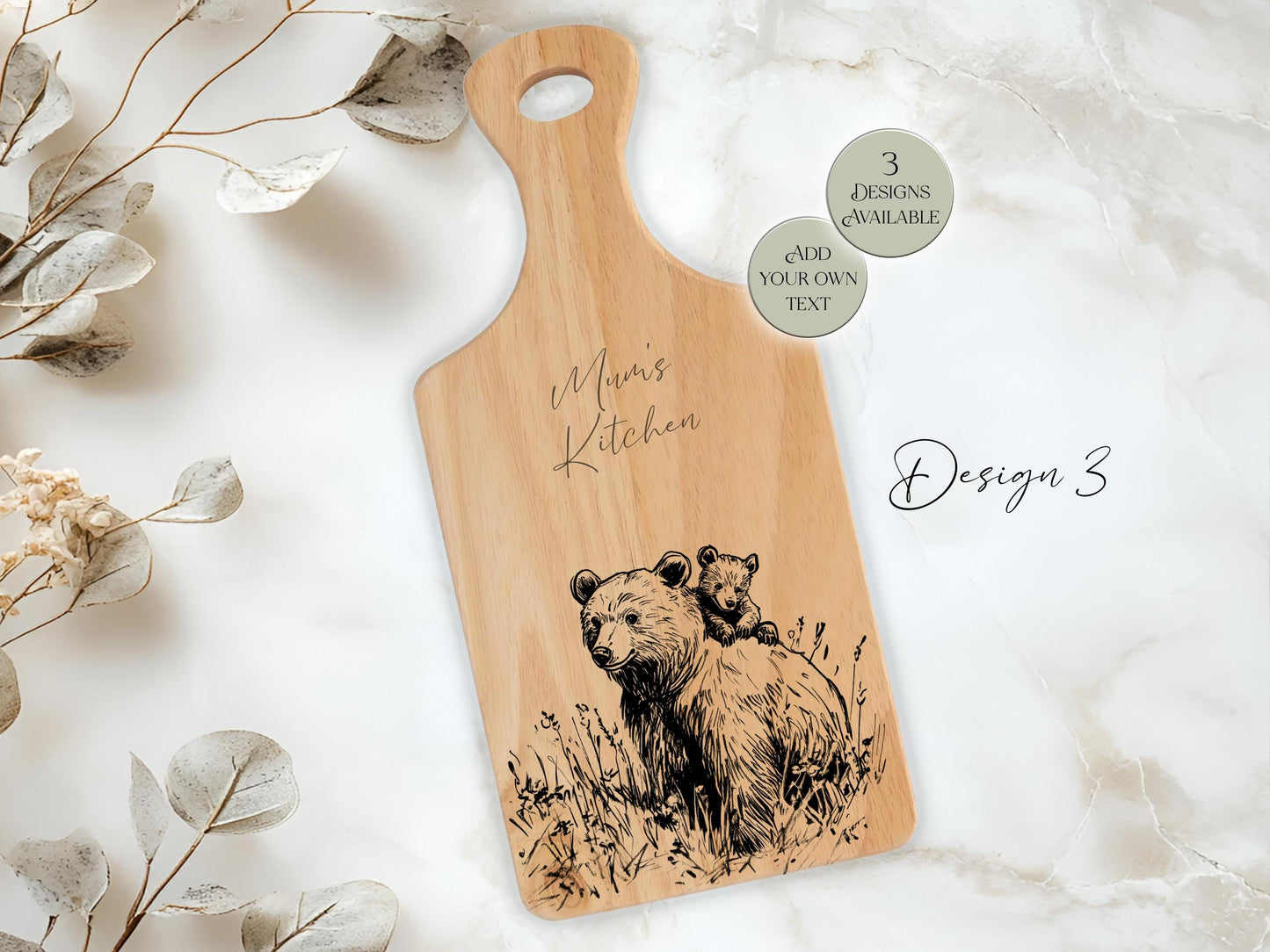 Personalised Wooden Bear Chopping Board – Custom Engraved Kitchen Gift