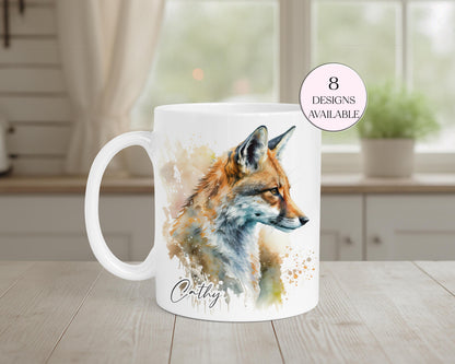 Personalised Watercolour Fox Mug – Fox Lover Gift & Custom Coffee Cup