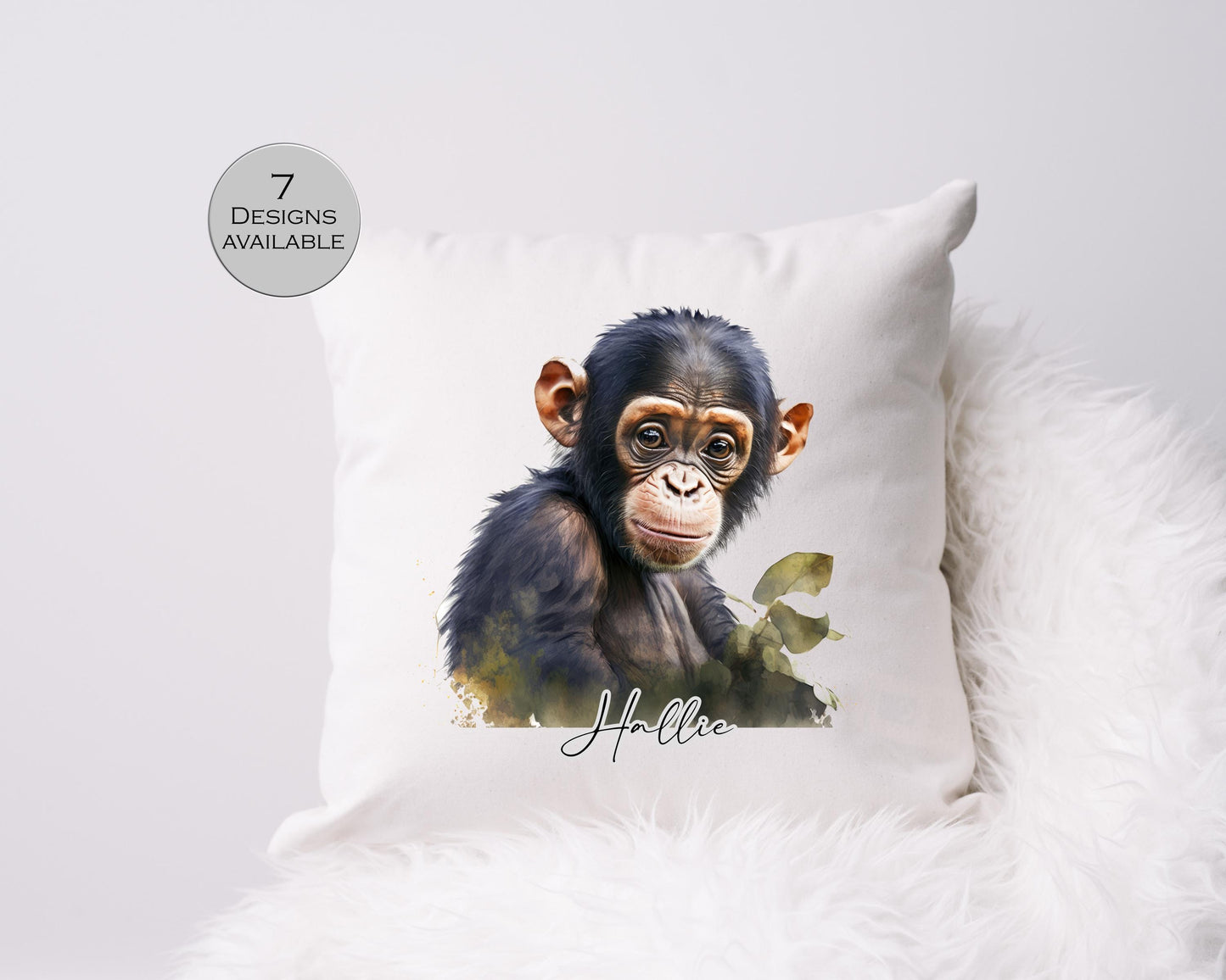 Personalised Cheeky Monkey Cushion – Custom Animal Throw Pillow | Kids & Nursery Gift
