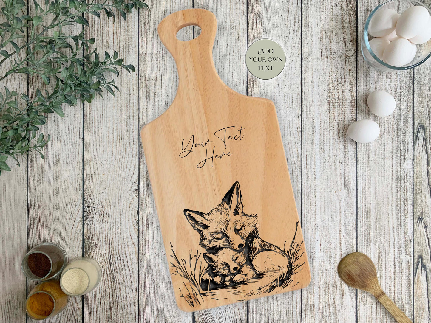 Personalised Fox Cutting Board – Custom Engraved Wooden Kitchen Gift