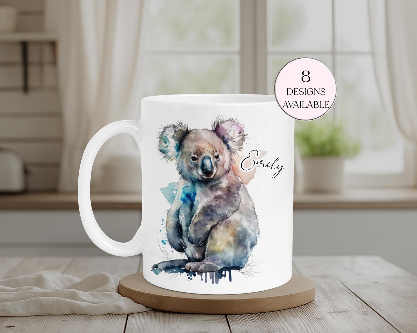 Personalised Koala Bear Mug & Coaster Set – Watercolour Animal Gift