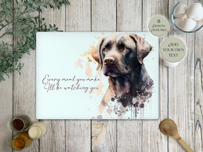 Personalised Chocolate Labrador Glass Chopping Board | A3 or A4 | Dog Lover Gift