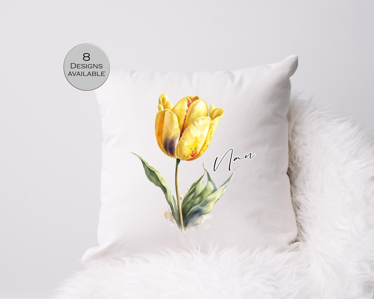Personalised Watercolour Tulip Cushion | Custom Floral Throw Pillow | Gift for Her