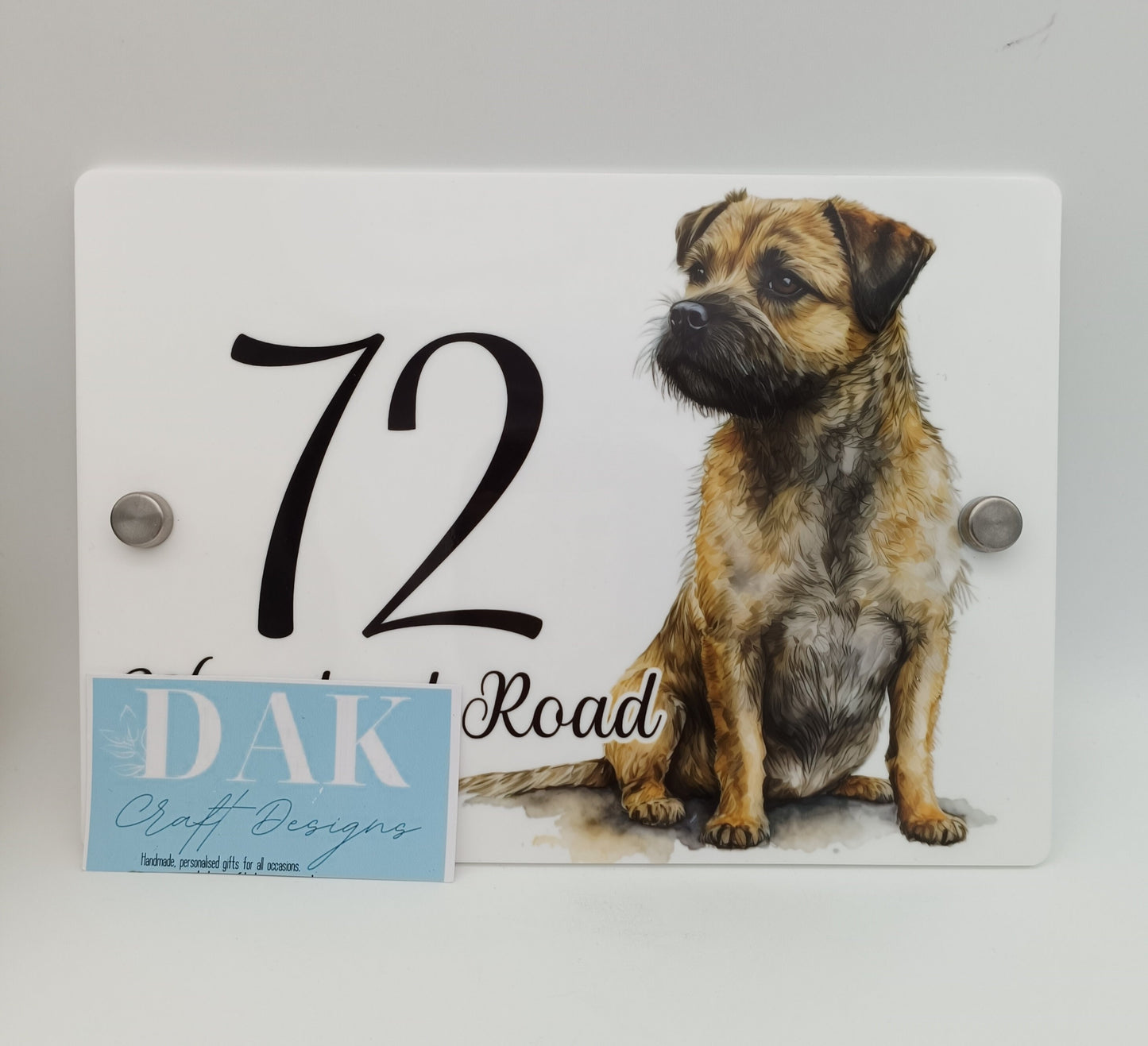 Personalised Watercolour Border Terrier House Sign | Acrylic Gate Plaque | New Home Gift