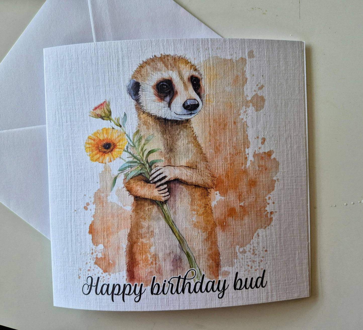 Personalised Meerkat Birthday Card – Cute Floral Greeting Card