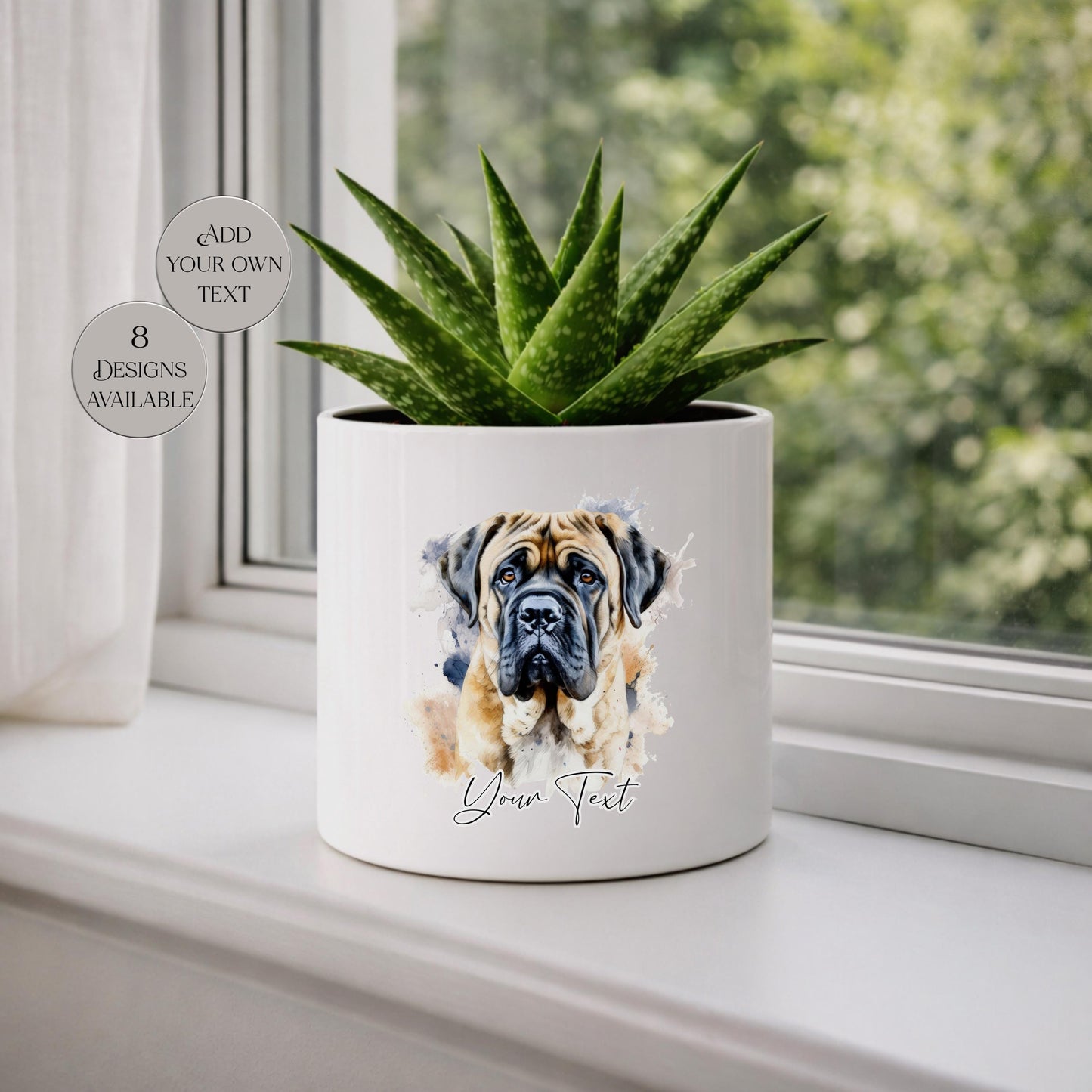 Personalised English Mastiff Plant Pot – Watercolour Dog Lover Gift | Succulent Planter