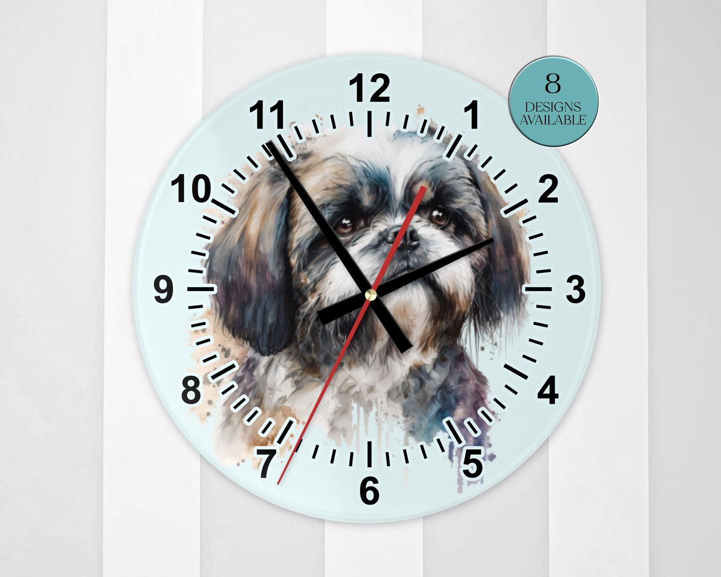 Personalised Watercolour Shih Tzu Clock – Glass | 20cm & 30cm | Dog Lover Gift