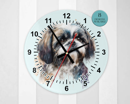 Personalised Watercolour Shih Tzu Clock – Glass | 20cm & 30cm | Dog Lover Gift