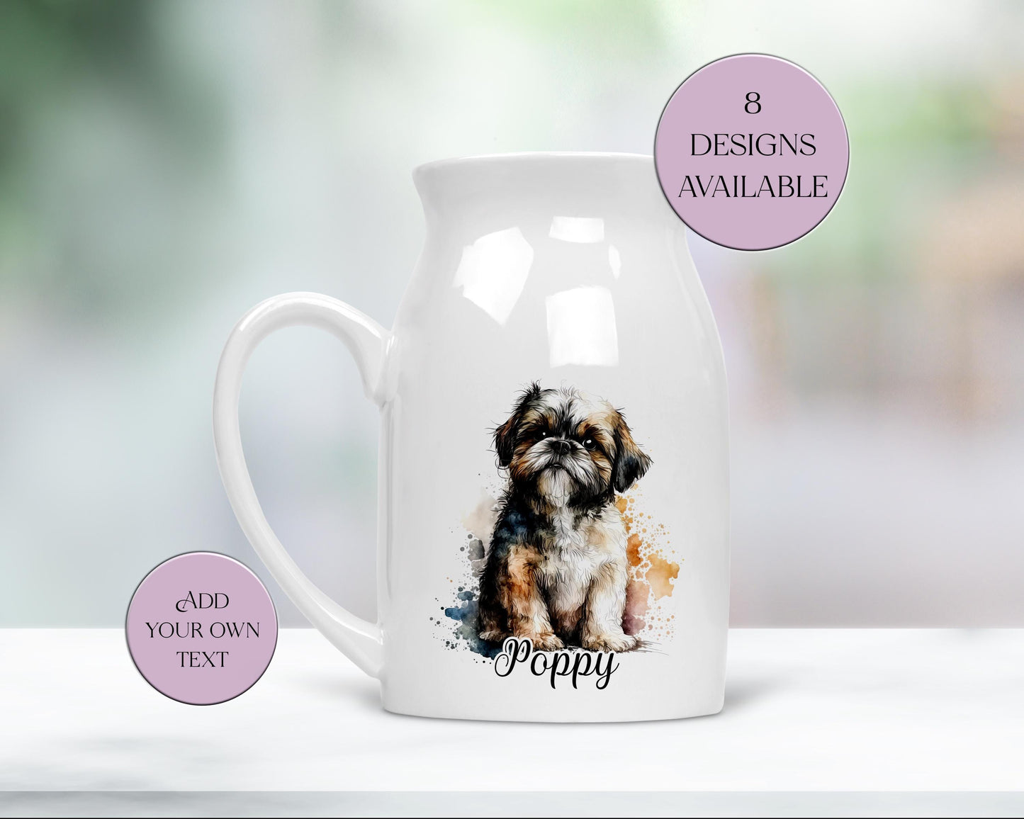 Personalised Shih Tzu Milk Jug & Vase – Watercolour Dog Gift | Shih Tzu Home Décor
