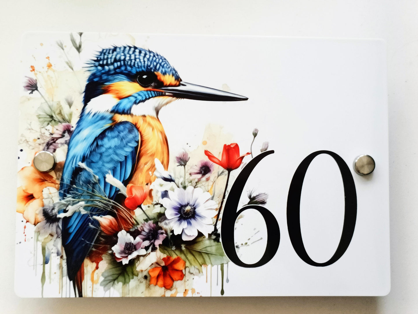 Personalised Watercolour Kingfisher House Sign | Acrylic Gate Plaque | New Home Gift