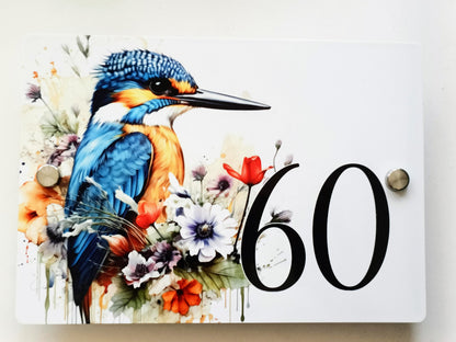 Personalised Watercolour Kingfisher House Sign | Acrylic Gate Plaque | New Home Gift