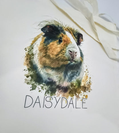 Personalised Watercolour Guinea Pig Tote Bag | Custom Guinea Pig Lover Gift | Long Handle Shopper