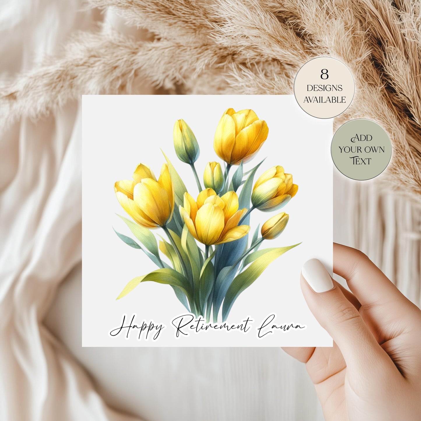 Personalised Tulip Birthday Card – Watercolour Floral Greeting Card
