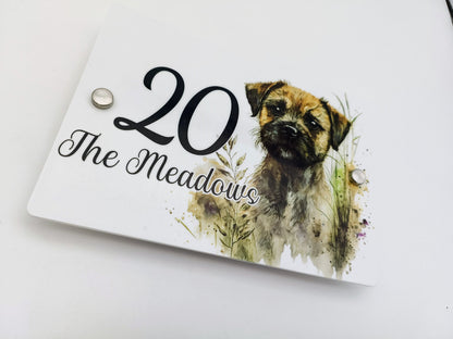 Personalised Watercolour Border Terrier House Sign | Acrylic Gate Plaque | New Home Gift
