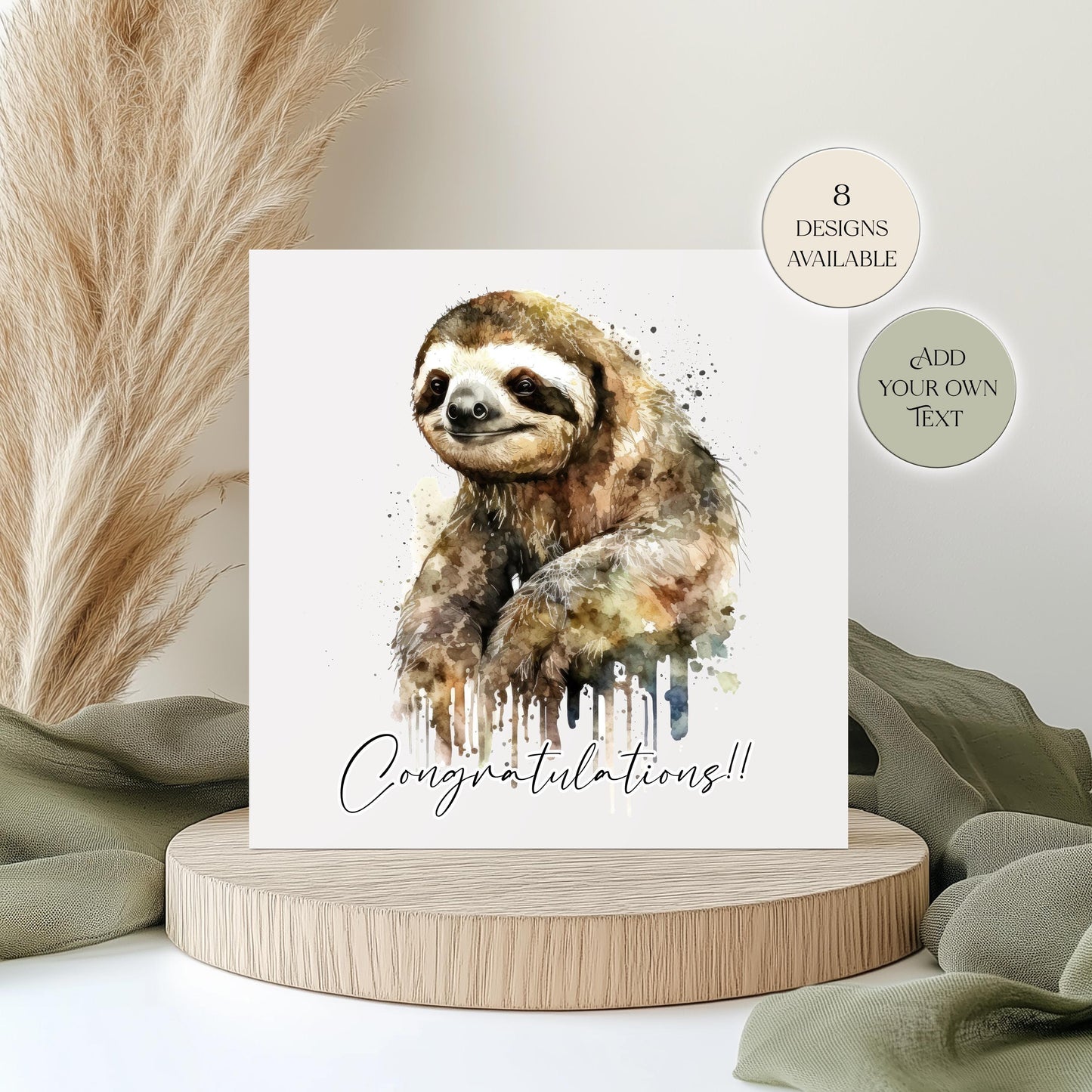 Personalised Sloth Birthday Card – Watercolour Sloth with Balloon Greetings Card