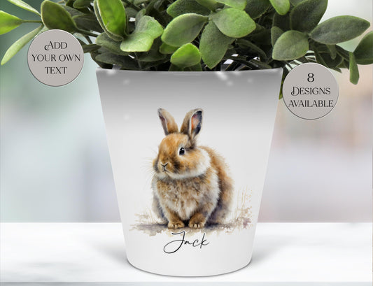 Personalised Watercolour Bunny Rabbit Plant Pot – Custom Pen & Brush Holder | Rabbit Lover Gift
