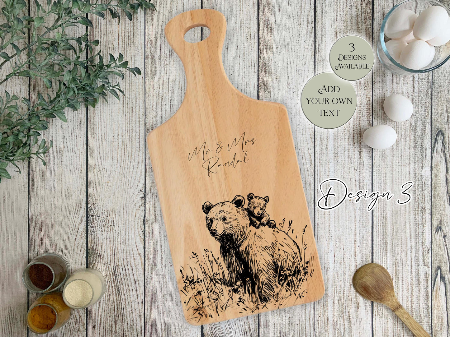 Personalised Wooden Bear Chopping Board – Custom Engraved Kitchen Gift