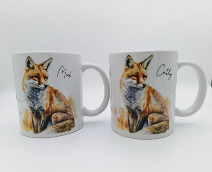 Personalised Watercolour Fox Mug – Fox Lover Gift & Custom Coffee Cup