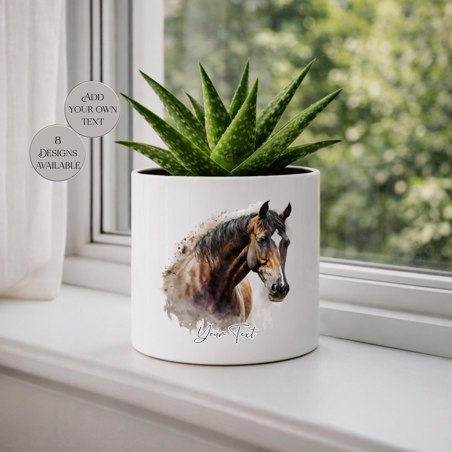 Personalised Horse Plant Pot – Watercolour Equestrian Gift | Custom Horse Lover Planter