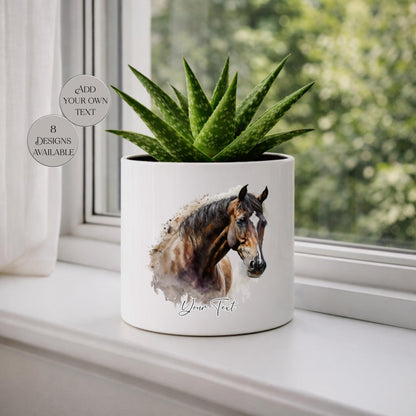 Personalised Horse Plant Pot – Watercolour Equestrian Gift | Custom Horse Lover Planter