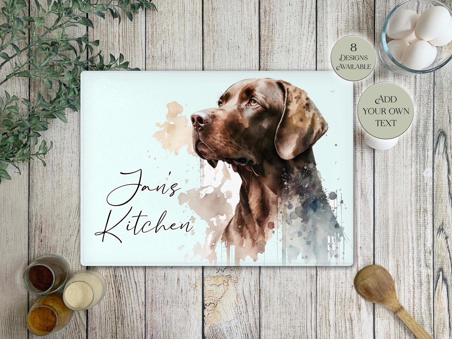 Personalised Chocolate Labrador Glass Chopping Board | A3 or A4 | Dog Lover Gift