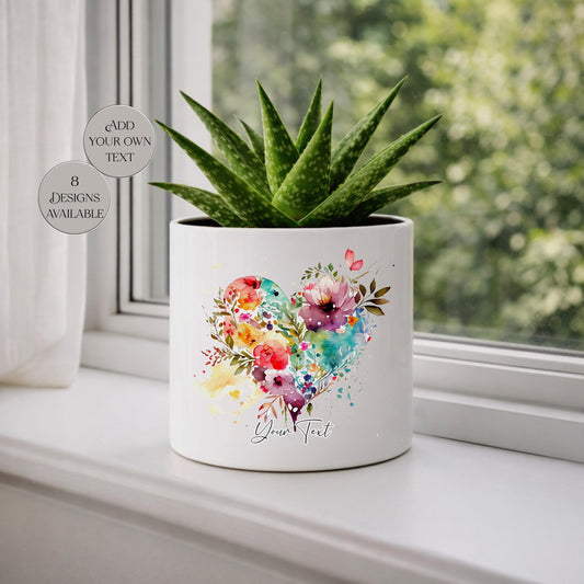Personalised Floral Heart Plant Pot – Watercolour Flower Planter | Memorial & Mother's Day Gift