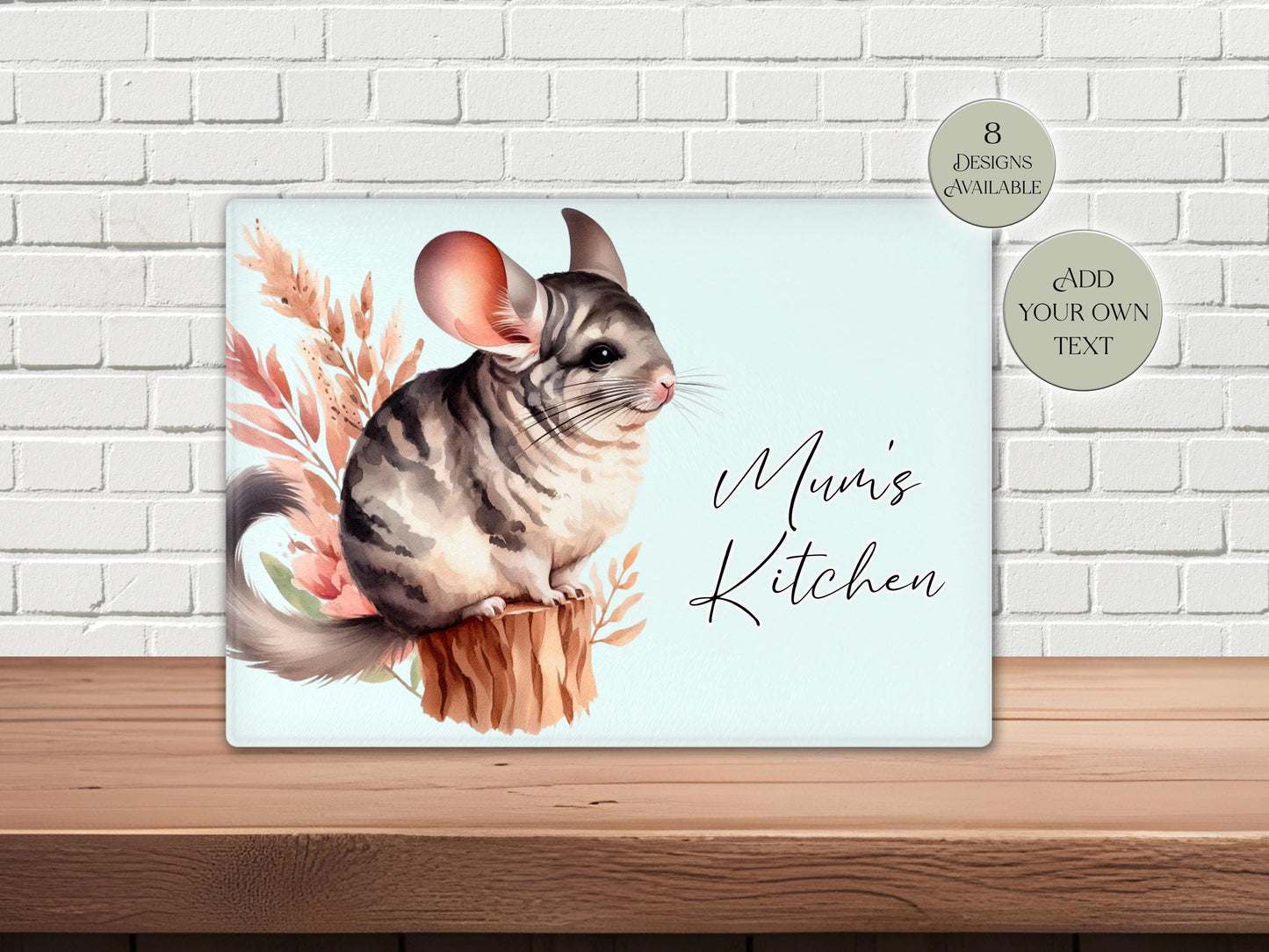 Personalised Chinchilla Glass Chopping Board | Custom Cheese Board | Housewarming Gift for Her