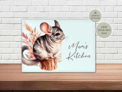 Personalised Chinchilla Glass Chopping Board | Custom Cheese Board | Housewarming Gift for Her