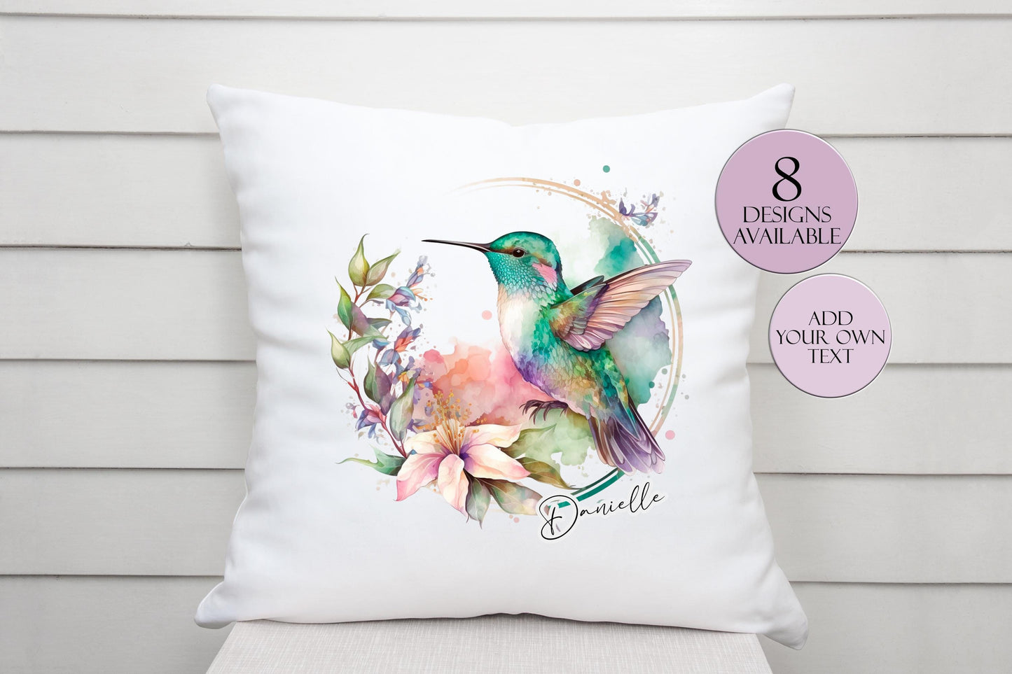 Personalised Watercolour Hummingbird Cushion | Custom Bird Throw Pillow | Nature Lover Gift
