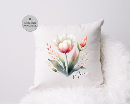 Personalised Watercolour Tulip Cushion | Custom Floral Throw Pillow | Gift for Her
