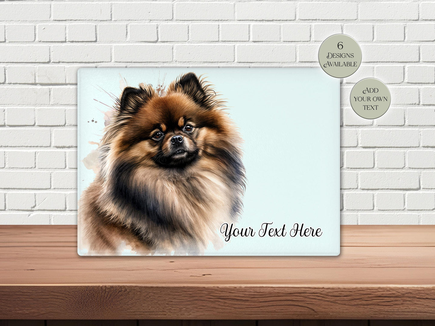 Personalised Pomeranian Glass Chopping Board – Watercolour Dog Kitchen Gift