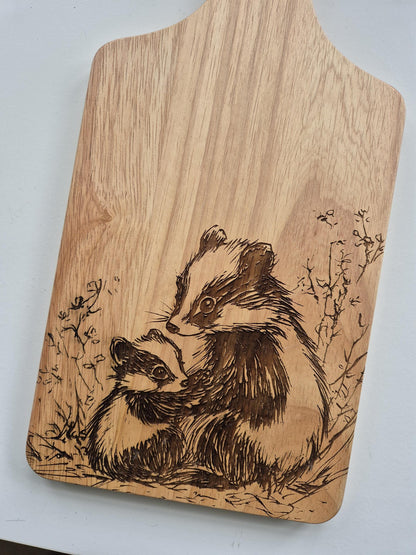 Personalised Badger Cutting Board – Custom Engraved Wooden Kitchen Gift