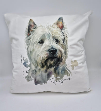 Personalised West Highland Terrier Cushion – Watercolour Westie Gift
