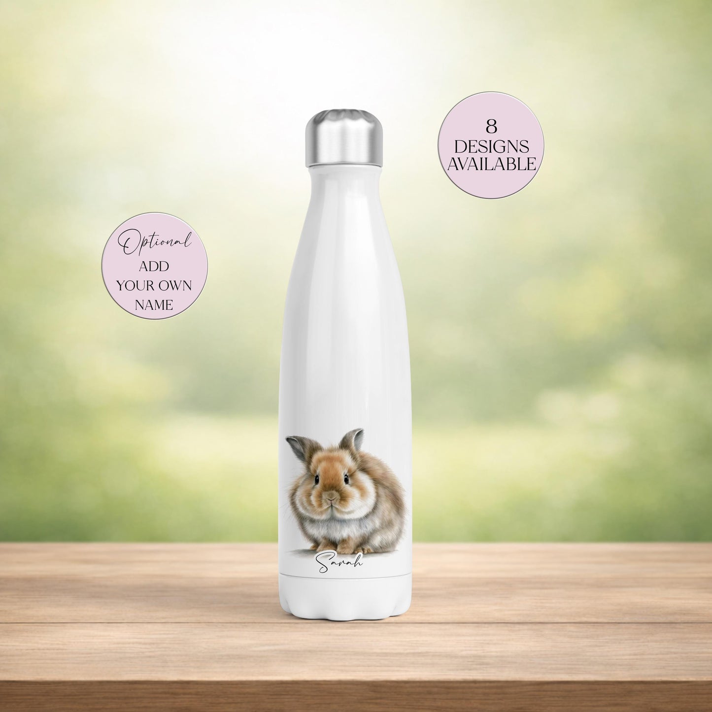 Personalised Bunny Water Bottle – Insulated Stainless Steel Flask - Rabbit Lover Gift