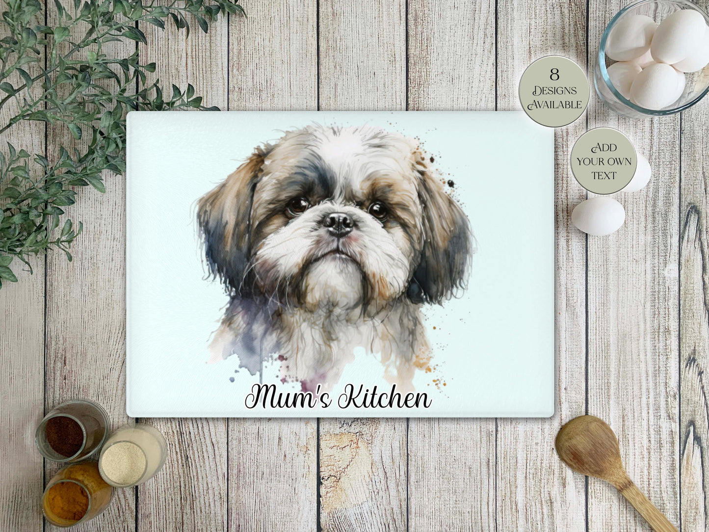 Personalised Shih Tzu Glass Chopping Board – Custom Dog Lover Kitchen Gift